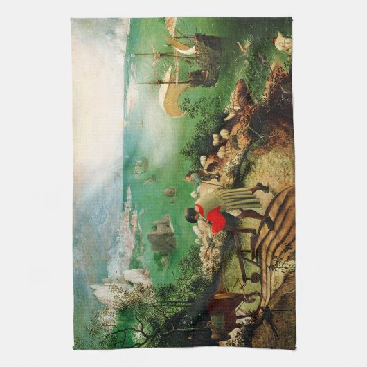 Pieter Bruegel Landschap met de Herfst van Icarus Theedoek (Verticaal)