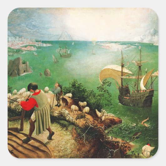 Pieter Bruegel Landschap met de Herfst van Icarus Vierkante Sticker (Voorkant)