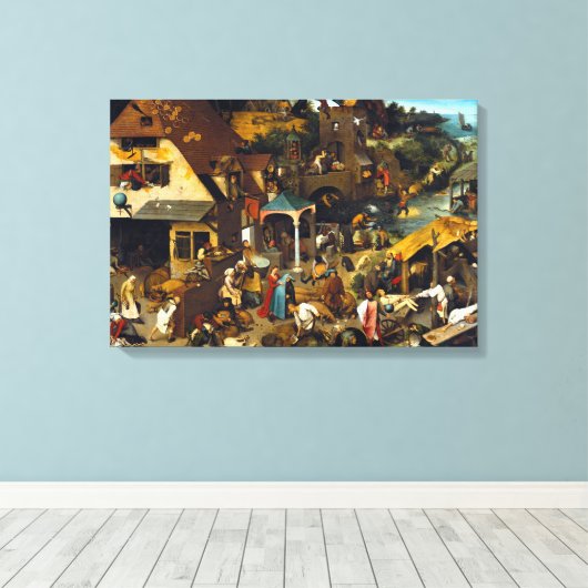 Pieter Brueghel Netherlandish Proverbs Canvas Afdruk (Insitu (Houten vloer))