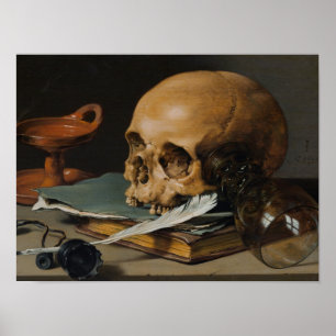 Pieter Claesz: Nog steeds leven met een schedel Poster