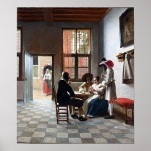 Pieter de Hooch Card-spelers in een zonnebrandkame Poster