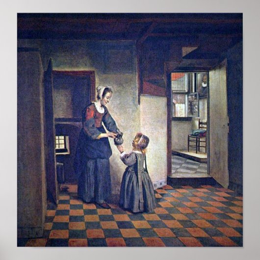 Pieter de Hooch - Een vrouw met een kind in pantry Poster (Voorkant)