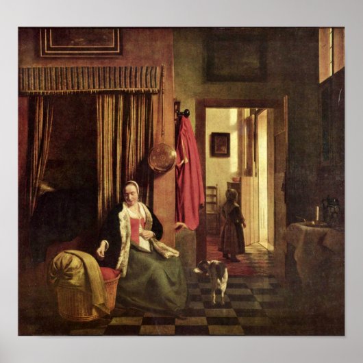 Pieter de Hooch - moeder aan de wieg Poster (Voorkant)