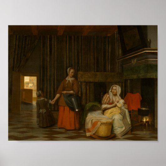 Pieter de Hooch - Vrouw en Kind Poster (Voorkant)