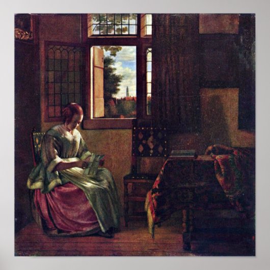 Pieter de Hooch - Vrouwen lezen een brief Poster (Voorkant)