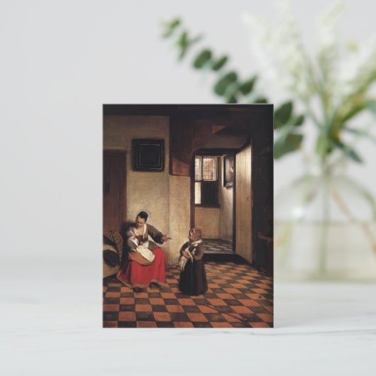 Pieter Hooch - Een vrouw met een Baby in haar tas Briefkaart (Staand voorkant)