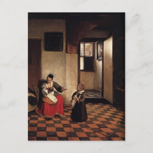 Pieter Hooch - Een vrouw met een Baby in haar tas Briefkaart