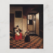 Pieter Hooch - Een vrouw met een Baby in haar tas Briefkaart (Voorkant)