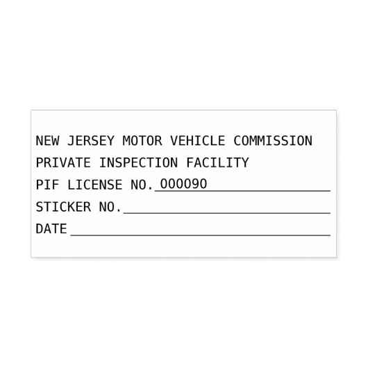 PIF-vergunningsnummer New Jersey Motor Vehicle Com Zelfinktende Stempel (Design)