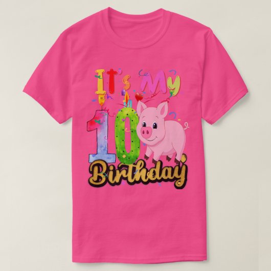 Pig 10th Birthday 10 Years Old Pig Birthday P T-shirt (Design voorkant)