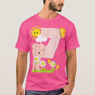 Pig 7th Birthday Girl 7 Year Old Birthday Cute Pig T-shirt