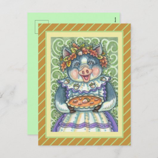 PIG & ACORN PIE, THANKSGIVING GEMAAKT MET LOVE FEESTDAGENKAART (Voorkant / Achterkant)