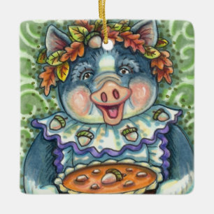 PIG & ACORN PIE, THANKSGIVING GEMAAKT MET LOVE KERAMISCH ORNAMENT