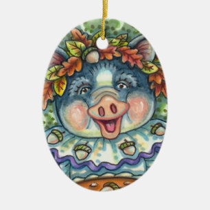 PIG & ACORN PIE, THANKSGIVING GEMAAKT MET LOVE KERAMISCH ORNAMENT