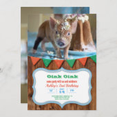 Pig and Cake verjaardagsuitnodiging Kaart (Voorkant / Achterkant)
