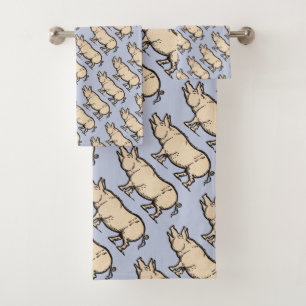 Pig Antiek Piggy Schattige Illustratie Bad Handdoek