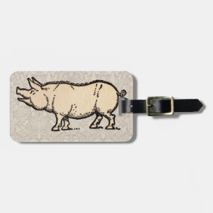 Pig Antiek Piggy Schattige Illustratie Bagagelabel