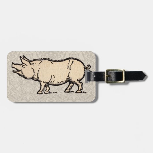 Pig Antiek Piggy Schattige  Illustratie Bagagelabel (Voorkant horizontaal)