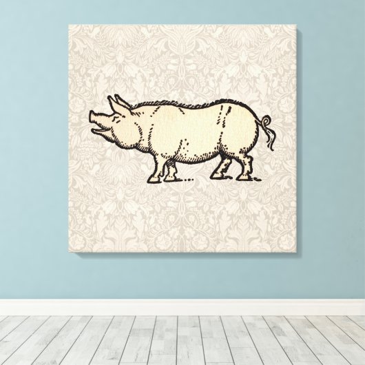 Pig Antiek Piggy Schattige Illustratie Canvas Afdruk (Insitu (Houten vloer))