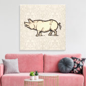 Pig Antiek Piggy Schattige Illustratie Canvas Afdruk (Insitu (Woonkamer))