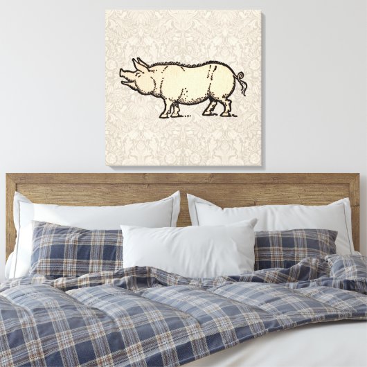 Pig Antiek Piggy Schattige  Illustratie Canvas Afdruk (Insitu (Slaapkamer))