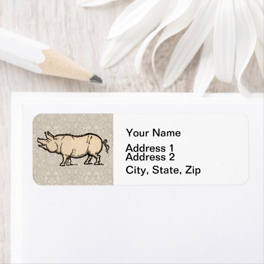 Pig Antiek Piggy Schattige  Illustratie Etiket (Insitu)