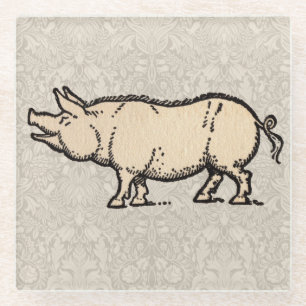 Pig Antiek Piggy Schattige  Illustratie Glazen Onderzetter