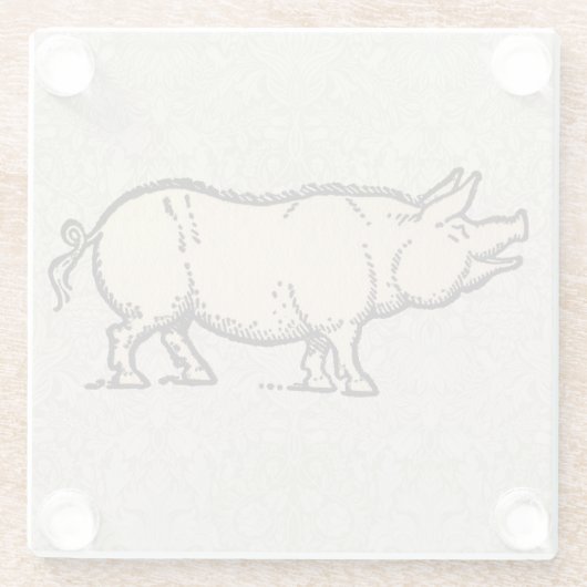 Pig Antiek Piggy Schattige Illustratie Glazen Onderzetter (Achterkant)