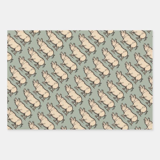 Pig Antiek Piggy Schattige Illustratie Inpakpapier Vel (Voorkant 2)