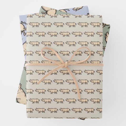 Pig Antiek Piggy Schattige Illustratie Inpakpapier Vel (In situ)