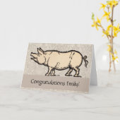 Pig Antiek Piggy Schattige  Illustratie Kaart (Gele Bloem)