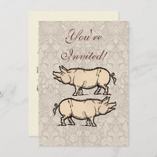 Pig Antiek Piggy Schattige Illustratie Kaart (Voorkant / Achterkant)