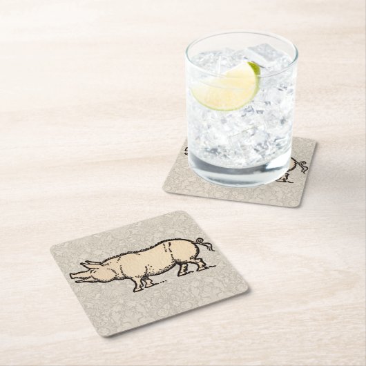Pig Antiek Piggy Schattige Illustratie Kartonnen Onderzetters (Insitu)