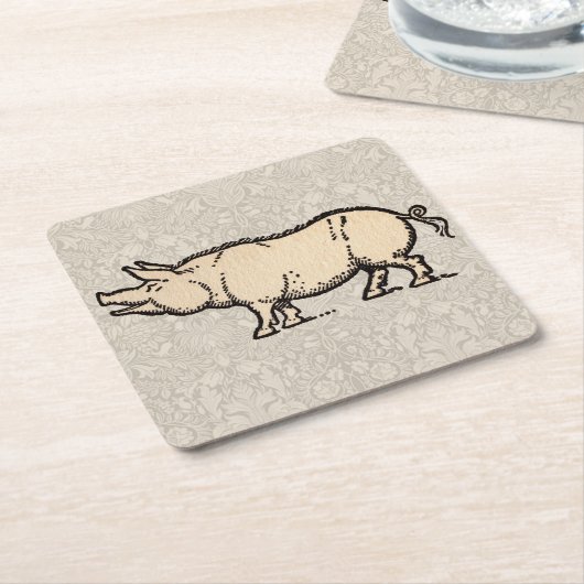 Pig Antiek Piggy Schattige Illustratie Kartonnen Onderzetters (Schuin)