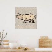 Pig Antiek Piggy Schattige  Illustratie Poster (Keuken)