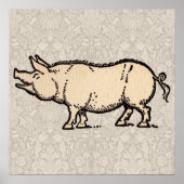 Pig Antiek Piggy Schattige Illustratie Poster (Voorkant)