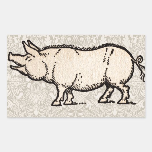 Pig Antiek Piggy Schattige Illustratie Rechthoekige Sticker (Voorkant)