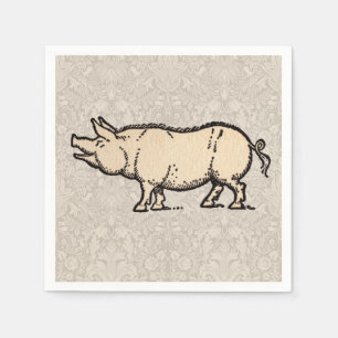 Pig Antiek Piggy Schattige  Illustratie Servet