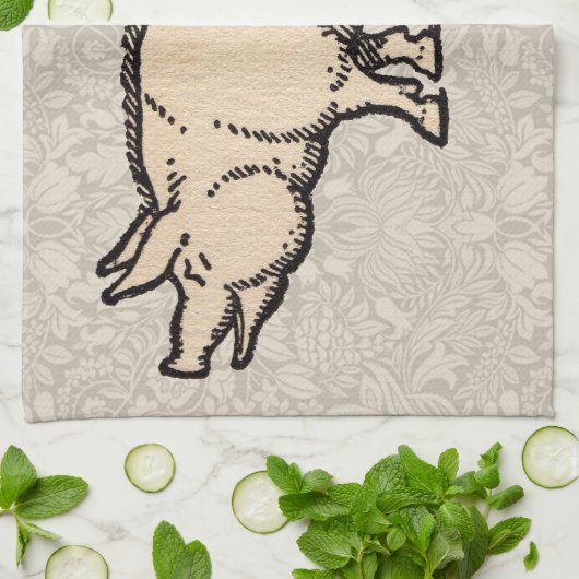 Pig Antiek Piggy Schattige  Illustratie Theedoek (Gevouwen)