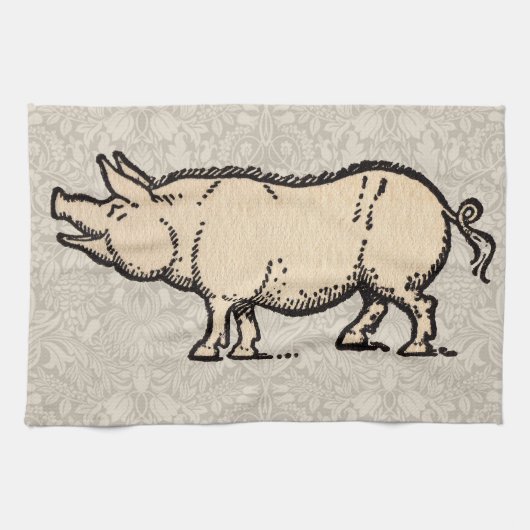 Pig Antiek Piggy Schattige  Illustratie Theedoek (Horizontaal)