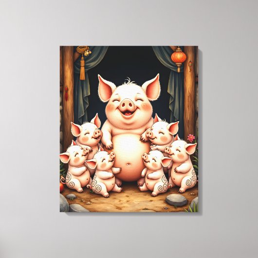  Pig Art – Mother & Piglets Canvas Afdruk (Voorkant)