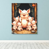  Pig Art – Mother & Piglets Canvas Afdruk (Insitu (Houten vloer))