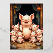  Pig Art – Mother & Piglets Folie Uitnodiging (Voorkant)