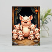 Pig Art – Mother & Piglets Folie Uitnodiging (Staand Voorkant)