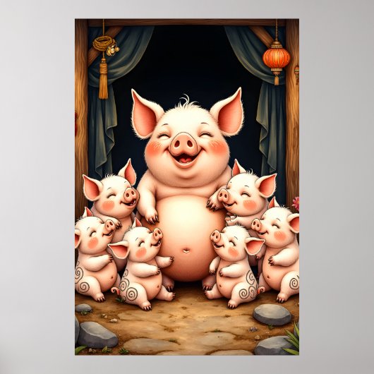  Pig Art – Mother & Piglets Poster (Voorkant)