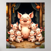 Pig Art – Mother & Piglets Poster (Voorkant)