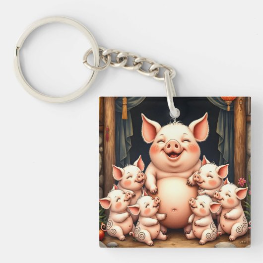  Pig Art – Mother & Piglets Sleutelhanger (voorkant)