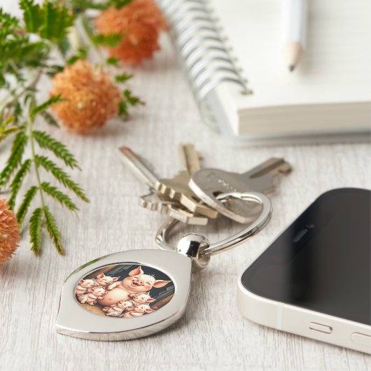  Pig Art – Mother & Piglets Sleutelhanger (Zijkant)