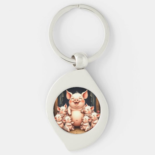  Pig Art – Mother & Piglets Sleutelhanger (Voorkant)