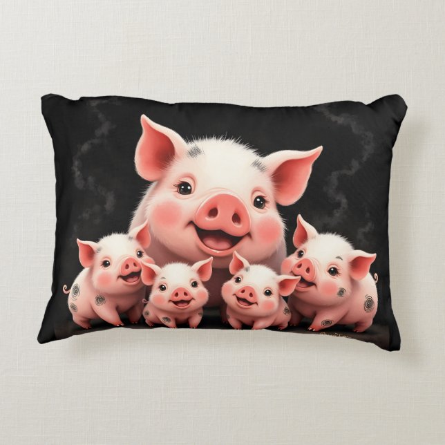 Pig Artwork – Mother Pig & Piglets Accent Kussen (Achterkant)